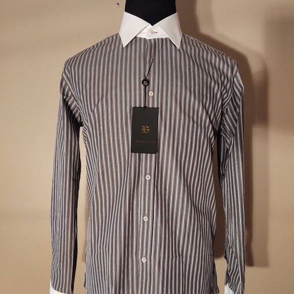 EMILIO GUIDO SLIM FIT MEN LONG SLEEVE STRIPE DRESS SHIRT - SIZE XL (44) - Picture 8 of 11